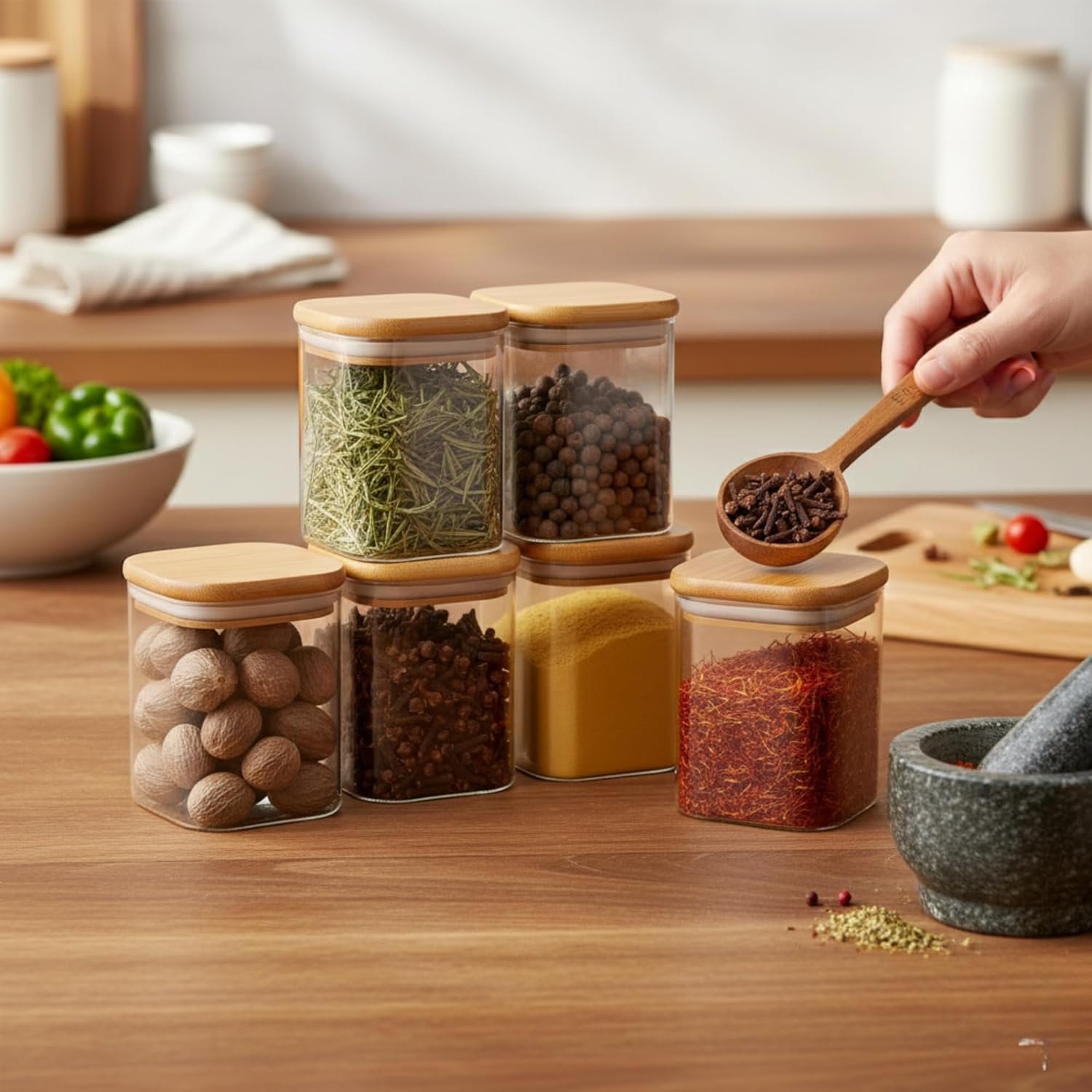Kitchen Masala Container For Kitchen Spice Jars Multi Storage Container For Kitchens Easy Flow Spice Storage Container With Tray Spice Jars - Plastic, Black